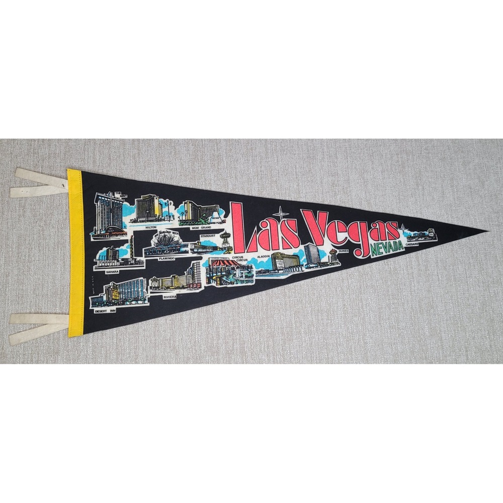 Vintage Pennant Flag Las Vegas Nevada Casino Souvenir Aladdin Dunes Stardust EUC